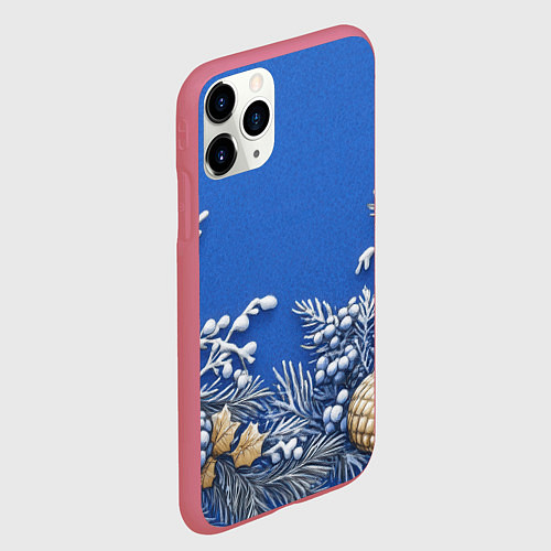 Чехол iPhone 11 Pro матовый Новогодние веточки / 3D-Малиновый – фото 2