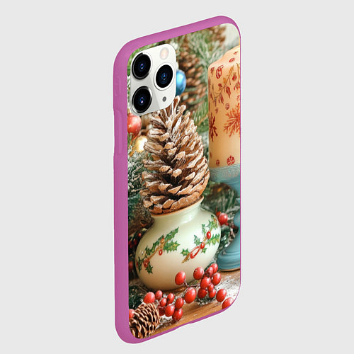 Чехол iPhone 11 Pro матовый Новогодняя атрибутика / 3D-Фиолетовый – фото 2