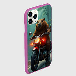 Чехол iPhone 11 Pro матовый Капибара на мотоцикле в джунглях, цвет: 3D-фиолетовый — фото 2
