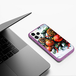 Чехол iPhone 11 Pro матовый Новогодние игрушки и рябина, цвет: 3D-фиолетовый — фото 2