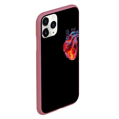 Чехол iPhone 11 Pro матовый Яркое стеклянное сердце огонь внутри / 3D-Малиновый – фото 2