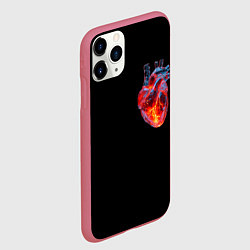 Чехол iPhone 11 Pro матовый Яркое стеклянное сердце огонь внутри, цвет: 3D-малиновый — фото 2