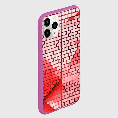 Чехол iPhone 11 Pro матовый Красные кирпичики / 3D-Фиолетовый – фото 2
