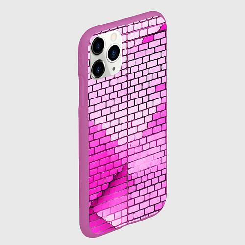 Чехол iPhone 11 Pro матовый Розовые кирпичики / 3D-Фиолетовый – фото 2