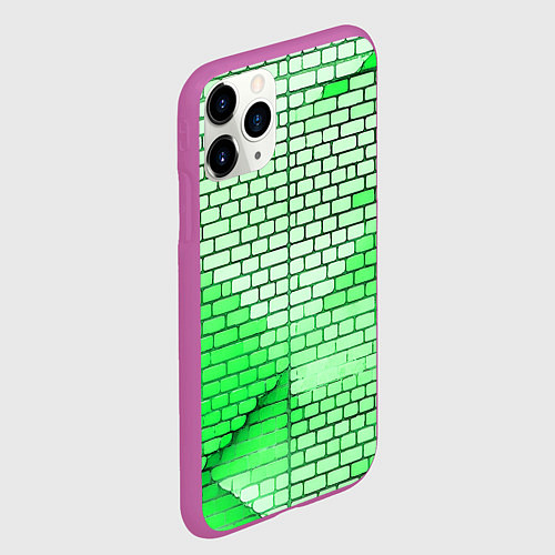 Чехол iPhone 11 Pro матовый Зелёные кирпичики / 3D-Фиолетовый – фото 2
