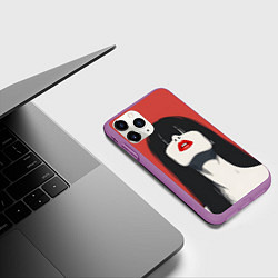 Чехол iPhone 11 Pro матовый Девушка на красном фоне, цвет: 3D-фиолетовый — фото 2