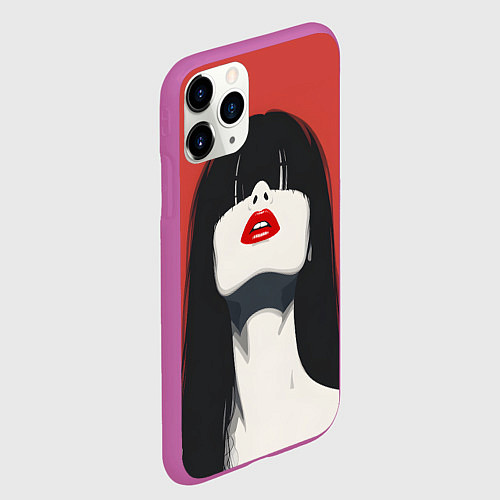 Чехол iPhone 11 Pro матовый Девушка на красном фоне / 3D-Фиолетовый – фото 2
