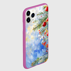 Чехол iPhone 11 Pro матовый Пейзаж новогодние игрушки и елка, цвет: 3D-фиолетовый — фото 2