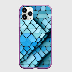Чехол iPhone 11 Pro матовый Синие рельефные плитки, цвет: 3D-фиолетовый