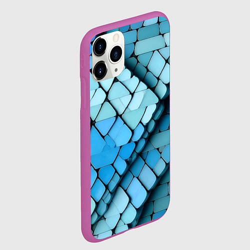 Чехол iPhone 11 Pro матовый Синие рельефные плитки / 3D-Фиолетовый – фото 2