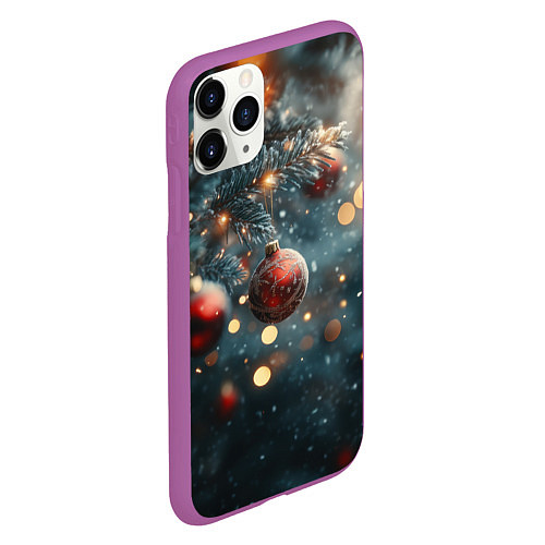 Чехол iPhone 11 Pro матовый Елочный игрушки и дневной свет / 3D-Фиолетовый – фото 2