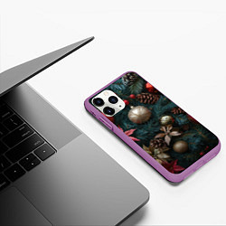 Чехол iPhone 11 Pro матовый Новогодние украшения на елочке, цвет: 3D-фиолетовый — фото 2