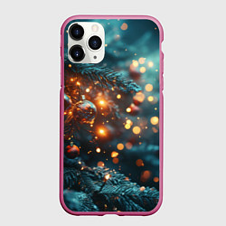 Чехол iPhone 11 Pro матовый Елочные шары и боке, цвет: 3D-малиновый