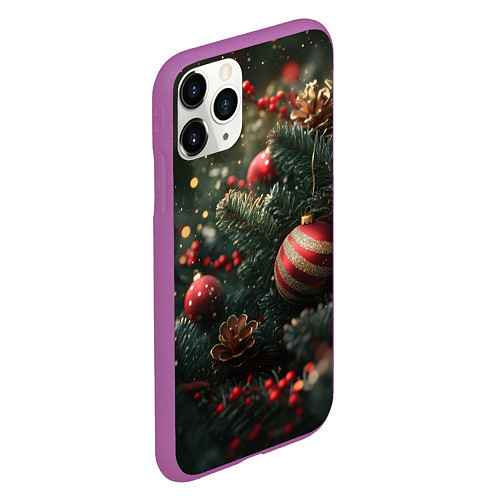 Чехол iPhone 11 Pro матовый Новый год - шарики / 3D-Фиолетовый – фото 2