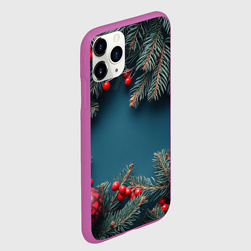 Чехол iPhone 11 Pro матовый Новогодний фон и рябина / 3D-Фиолетовый – фото 2