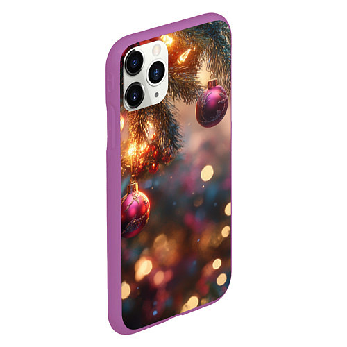 Чехол iPhone 11 Pro матовый Фиолетовые новогодние шары / 3D-Фиолетовый – фото 2