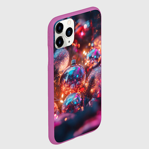 Чехол iPhone 11 Pro матовый Новогодние шары и фиолетовые блески / 3D-Фиолетовый – фото 2