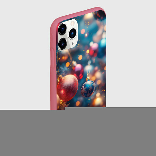 Чехол iPhone 11 Pro матовый Красные и синие шары на фоне елки / 3D-Малиновый – фото 2