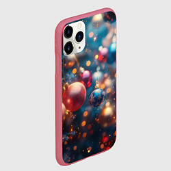 Чехол iPhone 11 Pro матовый Красные и синие шары на фоне елки, цвет: 3D-малиновый — фото 2