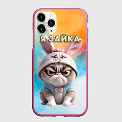 Чехол iPhone 11 Pro матовый Кот в шапке зайца, цвет: 3D-малиновый