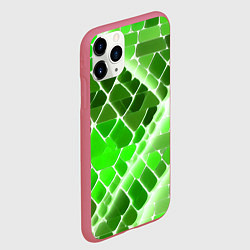 Чехол iPhone 11 Pro матовый Зелёные рельефные плитки и белое свечение, цвет: 3D-малиновый — фото 2