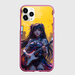 Чехол iPhone 11 Pro матовый Аниме девушка с электрогитарой, цвет: 3D-малиновый