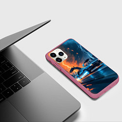 Чехол iPhone 11 Pro матовый Автомобиль и ночные молнии, цвет: 3D-малиновый — фото 2