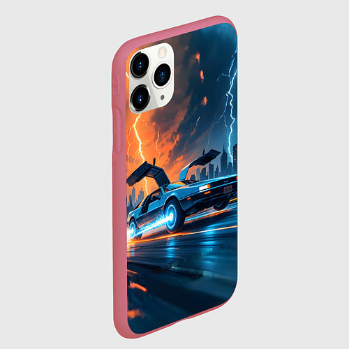 Чехол iPhone 11 Pro матовый Автомобиль и ночные молнии / 3D-Малиновый – фото 2
