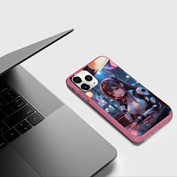 Чехол iPhone 11 Pro матовый Аниме кибер девочка, цвет: 3D-малиновый — фото 2