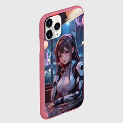 Чехол iPhone 11 Pro матовый Аниме кибер девочка, цвет: 3D-малиновый — фото 2