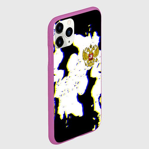 Чехол iPhone 11 Pro матовый Россия герб глитч / 3D-Фиолетовый – фото 2