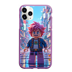 Чехол iPhone 11 Pro матовый Роблокс с розовыми волосами, цвет: 3D-фиолетовый