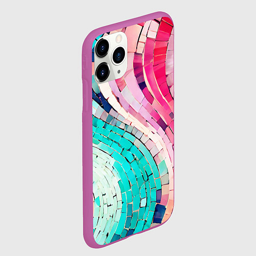 Чехол iPhone 11 Pro матовый Волнистые розово-голубые плитки / 3D-Фиолетовый – фото 2