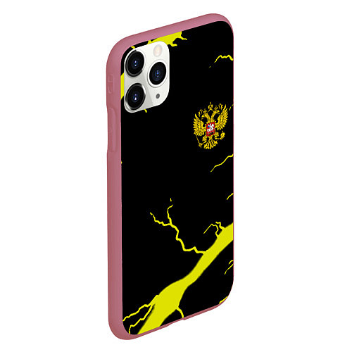 Чехол iPhone 11 Pro матовый Россия шторм герб / 3D-Малиновый – фото 2