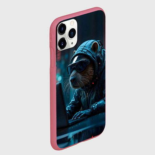 Чехол iPhone 11 Pro матовый Капибара айтишник / 3D-Малиновый – фото 2