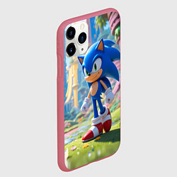 Чехол iPhone 11 Pro матовый Соник на зеленой лужайке, цвет: 3D-малиновый — фото 2