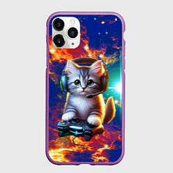 Чехол iPhone 11 Pro матовый Удивительный мир котёнка игромана, цвет: 3D-фиолетовый