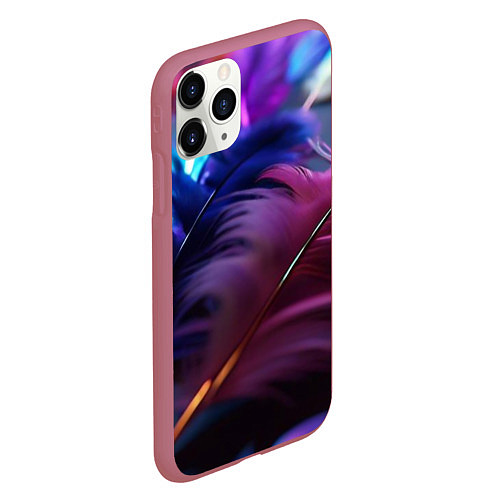 Чехол iPhone 11 Pro матовый Перья неоновой птицы / 3D-Малиновый – фото 2