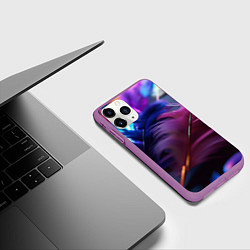 Чехол iPhone 11 Pro матовый Перья неоновой птицы, цвет: 3D-фиолетовый — фото 2