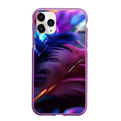 Чехол iPhone 11 Pro матовый Перья неоновой птицы, цвет: 3D-фиолетовый