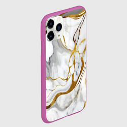 Чехол iPhone 11 Pro матовый Жёлто-белый мрамор, цвет: 3D-фиолетовый — фото 2