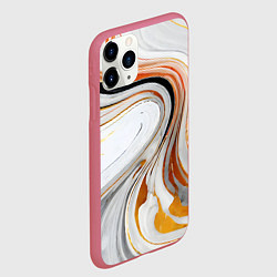 Чехол iPhone 11 Pro матовый Волнистые чёрно-жёлтые линии на белом фоне, цвет: 3D-малиновый — фото 2