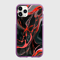 Чехол iPhone 11 Pro матовый Красно-чёрный мрамор, цвет: 3D-фиолетовый
