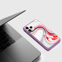 Чехол iPhone 11 Pro матовый Волнистые чёрно-красные линии на белом фоне, цвет: 3D-фиолетовый — фото 2