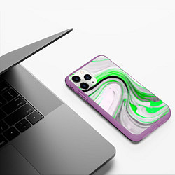 Чехол iPhone 11 Pro матовый Волнистые чёрно-зелёные линии на белом фоне, цвет: 3D-фиолетовый — фото 2