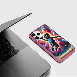 Чехол iPhone 11 Pro матовый Бейсболист и космос, цвет: 3D-малиновый — фото 2
