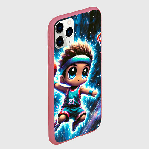 Чехол iPhone 11 Pro матовый Бейсболист с мячом / 3D-Малиновый – фото 2