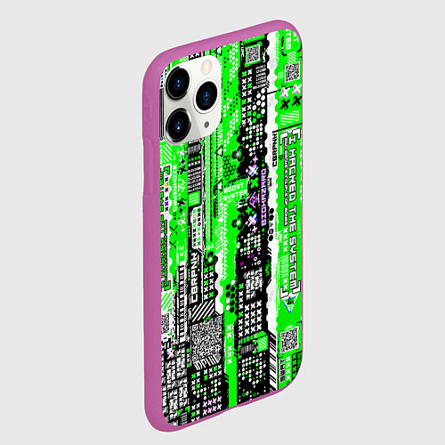 Чехол iPhone 11 Pro матовый Киберпанк паттерн зелёный / 3D-Фиолетовый – фото 2