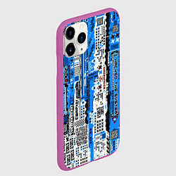 Чехол iPhone 11 Pro матовый Киберпанк паттерн синий, цвет: 3D-фиолетовый — фото 2