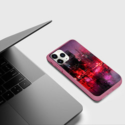 Чехол iPhone 11 Pro матовый Огни города мастихином - нейросеть, цвет: 3D-малиновый — фото 2